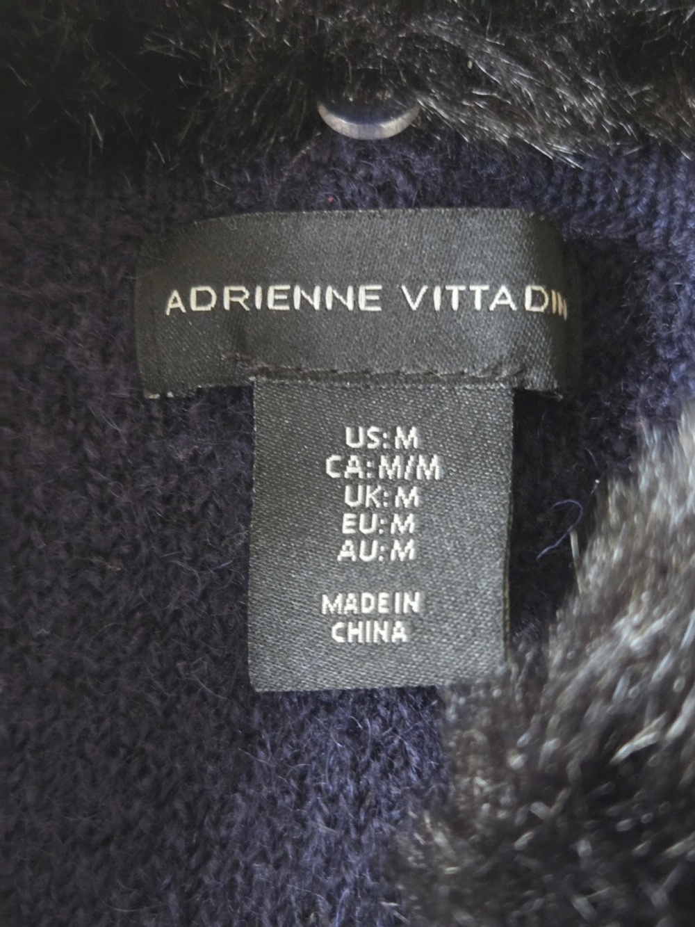 Adrienne Vittadini Navy Knit Faux Fur Collar Sweater Ccardigan - Picture 7 of 14